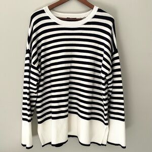 NWT Tahari Sweater Nautical Black &  Cream Striped Soft Comfy, Women’s size XL